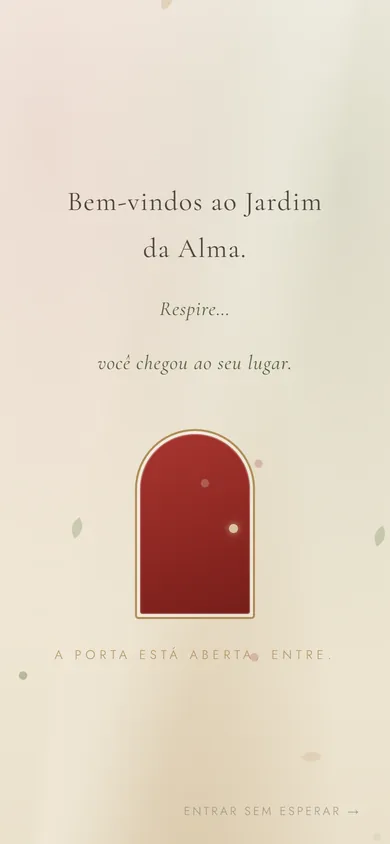 Entrance of the Jardim da Alma website on a phone, with a red arched door